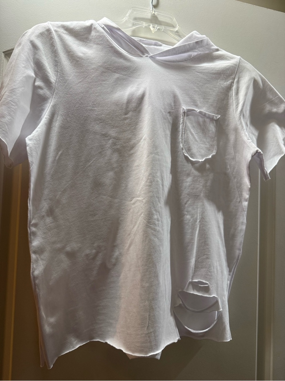 White Distressed Short Sleeve Hoodie Tee